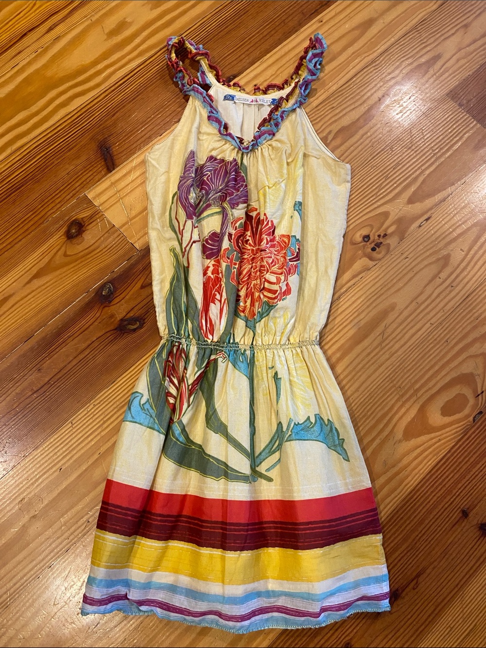 Chelsea & Violet Yellow Floral Mini Dress with Multicolor Trim